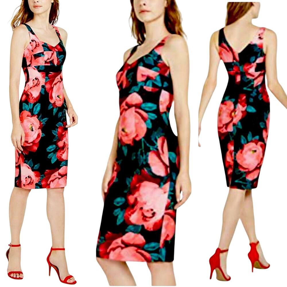 Trina Turk Pernille Dress NWT Black Floral Sheath Garden Party Wedding Guest